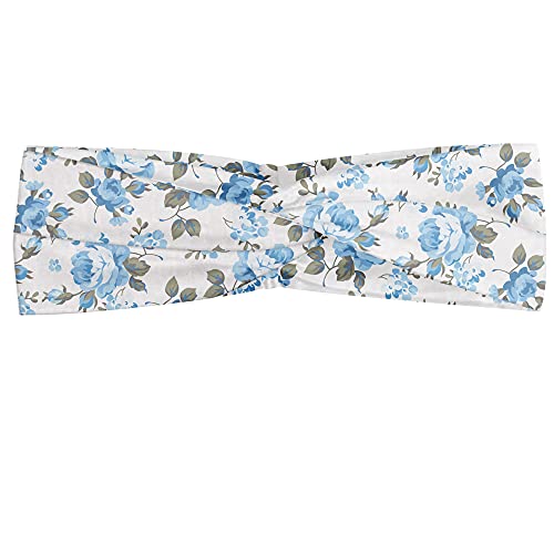 ABAKUHAUS Rose Bandana Kopftuch, Pastell Blaue Töne Blumen-Kunst, Elastisch und Angenehme alltags accessories, Pale Azure Blau Weiß von ABAKUHAUS