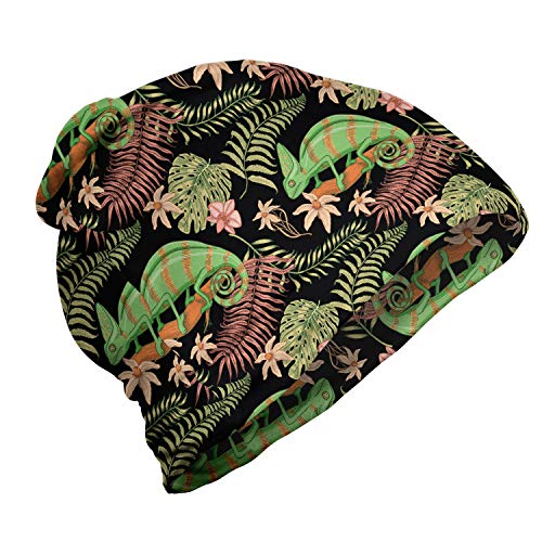 ABAKUHAUS Tropisch Unisex Beanie, Chamäleon-Eidechse Exotic, Wandern im Freien, Koksgraue Multicolor von ABAKUHAUS