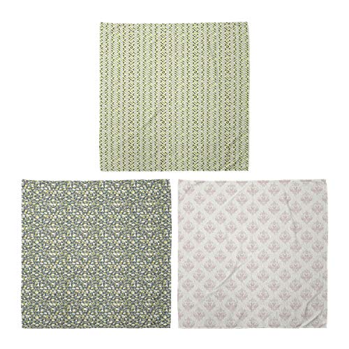 ABAKUHAUS Unisex Bandana, Grün und Grau Shades Schmetterlinge Blumen Motiv Pastell Arabesque Stil, 3er Pack, Mehrfarbig von ABAKUHAUS