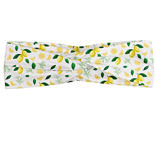 ABAKUHAUS Zitrone Halstuch Bandana Kopftuch, Sommer-Baum-Zweig Reif Scheiben Frische saftig leckere Limonade Motiv, Elastisch und Angenehme alltags accessories, Gelb Grün und Weiß von ABAKUHAUS