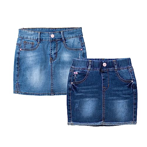 ABALACOCO Jeansrock für Mädchen, Mini-Jeansrock-Set für Kinder, Kleinkinder, dehnbarer Bund, weiche Baumwolle, keine rauen Skorts, 2er-Pack, 3–14 Jahre, Farbe: Nr. 1, 9-10 Jahre von Abalacoco