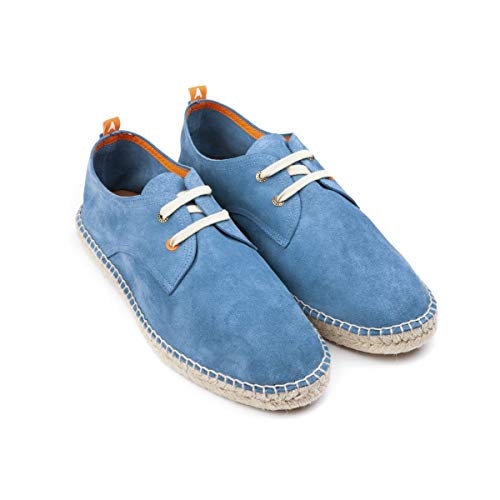 Espadrilles für Herren aus Jute und Leder, handgefertigt, Freizeitschuh Typ Blucher mit flexiblen Schnürsenkeln, weich und atmungsaktiv, Himmelblau, 42 EU Espadrilles für Herren aus Jute und Leder, handgefertigt, Freizeitschuh Typ Blucher mit flexiblen Schnürsenkeln, weich und atmungsaktiv, Himmelblau, 42 EU von ABARCA