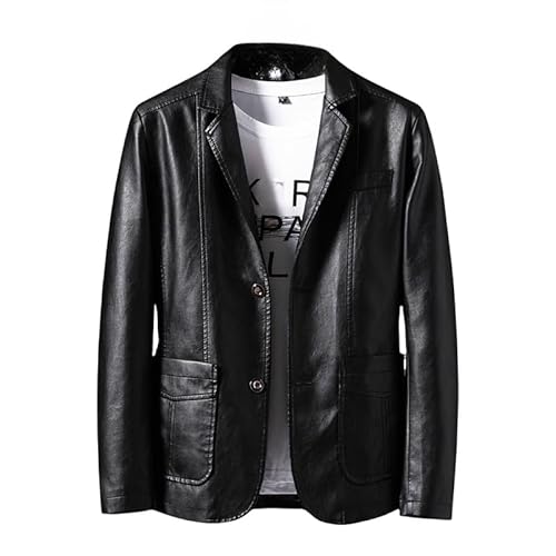 ABARTY Herren Lederjacke Regular Fit Blazer Für Männer Revers Pu Kunstleder Anzugmäntel Motorradjacke Smart Casual Jacke Biker Stil Herren Anzugjacken Und Blazer Schwarz Xs von ABARTY