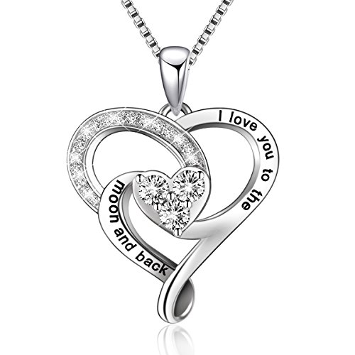 ABBGIABBW Sterling Silber I Love You to The Moon and Back Love Herz Anhänger Halskette, Box Kette 18 ' von ABBGIABBW