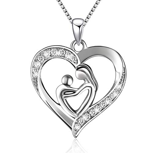 ABBGIABBW Sterling Silber Mutter und Kind Love Herz Anhänger Halskette, Box Kette 18 ' von ABBGIABBW