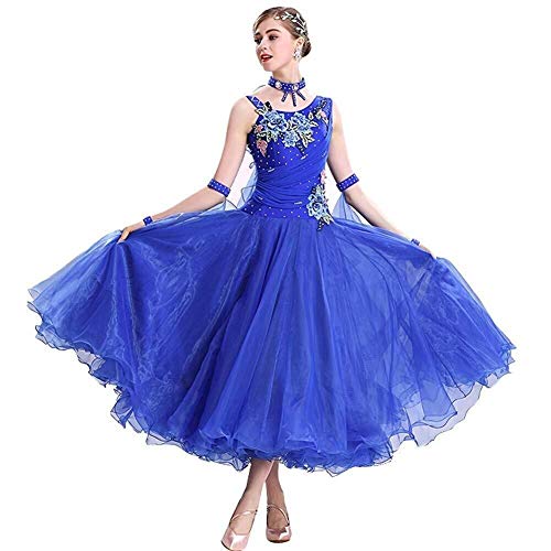 Ärmel Standard Party Tanzkleid für Damen, Walzer Tango Turnierkleider Big Swing Dress (Color : Blue, Size : L) von ABBNHK