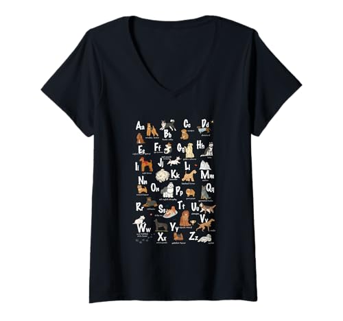 Damen ABC Hunderassen Identifikation A Z Arten von Hunden T-Shirt mit V-Ausschnitt Damen ABC Hunderassen Identifikation A Z Arten von Hunden T-Shirt mit V-Ausschnitt von ABC Dog Breeds Identification A Z Types of Dog