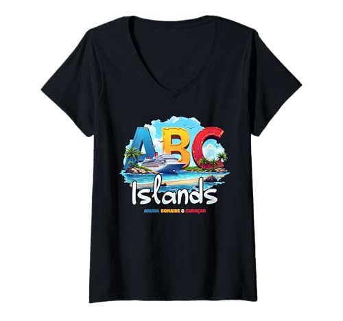 Damen ABC Islands Aruba Bonaire Curacao Kreuzfahrt Urlaub Karibik T-Shirt mit V-Ausschnitt von ABC Islands Group Matching Souvenir, Family Gifts