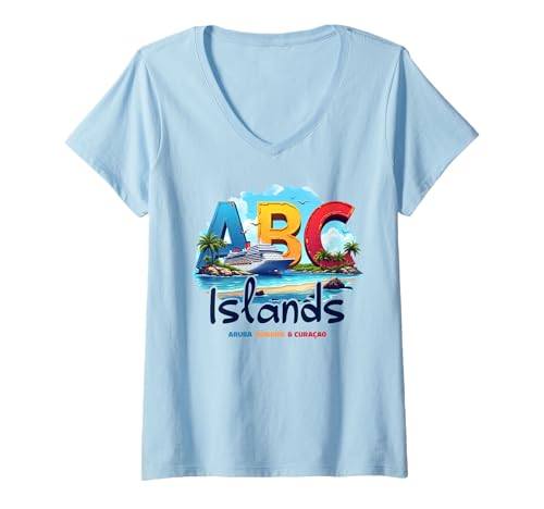 Damen ABC Islands Aruba Bonaire Curacao Kreuzfahrt Urlaub Karibik T-Shirt mit V-Ausschnitt von ABC Islands Group Matching Souvenir, Family Gifts