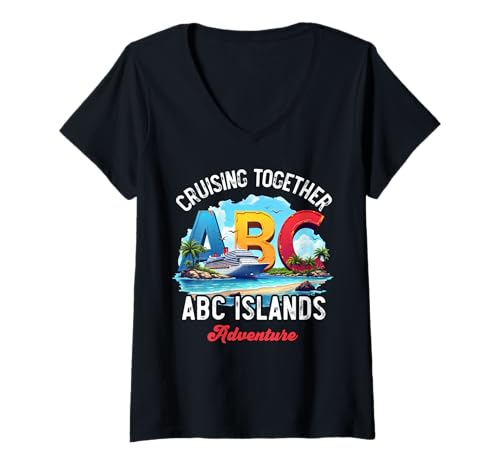 Damen Aruba Bonaire Curacao Kreuzfahrt Karibik ABC-Inseln T-Shirt mit V-Ausschnitt von ABC Islands Group Matching Souvenir, Family Gifts