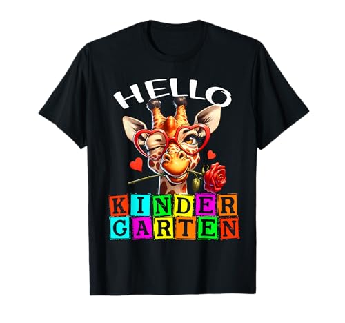 Hello Kindergarten Team Teacher Kids Giraffe Rose für Kinder T-Shirt Hello Kindergarten Team Teacher Kids Giraffe Rose für Kinder T-Shirt von ABCD First Day Back To School Teacher Student