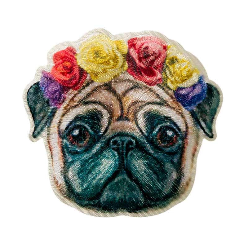 Bügelbild Frau Mops, Hund, Hündin, Blumen, Rosen, Blumenkranz, Patches, Flicken, Nähen, Aufbügler, Nähzutaten Bügelbild Frau Mops, Hund, Hündin, Blumen, Rosen, Blumenkranz, Patches, Flicken, Nähen, Aufbügler, Nähzutaten von ABCDesignerin