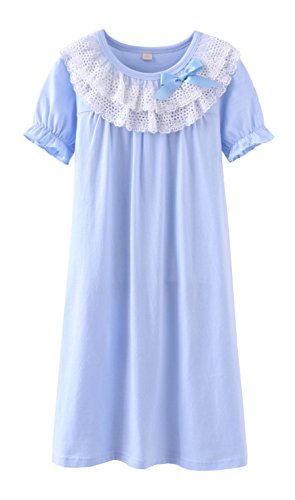 Mädchen Big Bow Nachthemd Kurzarm Nachtwäsche Baumwolle Nachtkleid Damen Nachtwäsche 6-7 Jahre von ABClothing