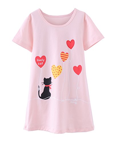 ABClothing Mädchen Nachthemden Baumwolle Nachtwäsche für Kleinkind 7-8 Jahre Pink Cat Lively Cat von ABClothing