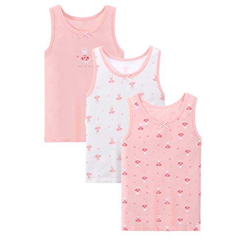 ABClothing Mädchen-Tank-Tops, Baumwolle, super weich, Motiv: Schmetterling, Hase, Erdbeere, 3er-Pack Gr. 5-6 Jahre, Bunny Dancer von ABClothing