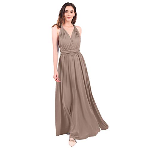 ABEHIK Damen Maxi Multiway Wickelkleid Lange Sexy Brautjungfernkleider mit Schnürung Elegant Rückenfreies Abendkleid Partykleid Festlich Kleid Hellbraun M von ABEHIK