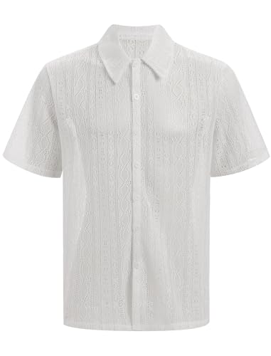 ABEHIK Herren Durchsichtiges Oberteil Netz Poloshirt Elegant Stand Shirts Kinky Outfit f�r M�nner Swingerclub Hemd Rave Shirt Nachts Clubwear wei� XXL von ABEHIK