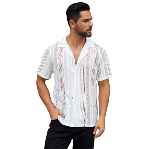 ABEHIK Herren Durchsichtiges Oberteil Netzhemd Langarm Rave Shirt Nachts Clubwear Kinkywear Sexy M�nner Outfit f�r Swingerclub wei� XXL ABEHIK Herren Durchsichtiges Oberteil Netzhemd Langarm Rave Shirt Nachts Clubwear Kinkywear Sexy M�nner Outfit f�r Swingerclub wei� XXL von ABEHIK