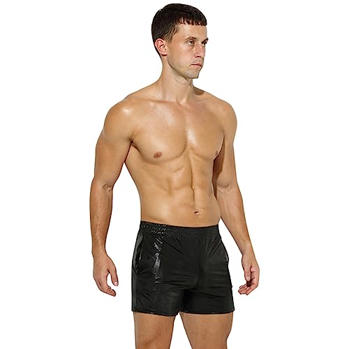ABEHIK Herren Glitzer Shorts Sexy Pailletten Hose Metallic Shorts Kurz Y2K Glänzender Bar-Shorts Hotpants Musikfestival Karneval Kostüm Nacht Clubwear schwarz XL von ABEHIK