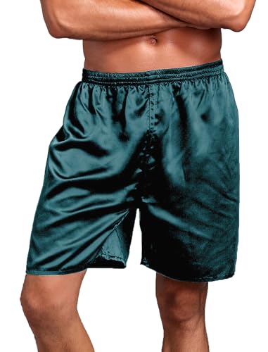 ABEHIK Herren Pyjama Shorts Satin Schlafhose Kurz Einfarbig Lockere Nachtw�sche Haushose Weich L�ssige Sleepwear dunkelgr�n XXL von ABEHIK