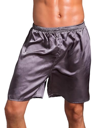 ABEHIK Herren Pyjama Shorts Satin Schlafhose Kurz Einfarbig Lockere Nachtw�sche Haushose Weich L�ssige Sleepwear grau XL von ABEHIK