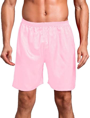 ABEHIK Herren Pyjama Shorts Satin Schlafhose Kurz Einfarbig Lockere Nachtw�sche Haushose Weich L�ssige Sleepwear rosa XXL von ABEHIK