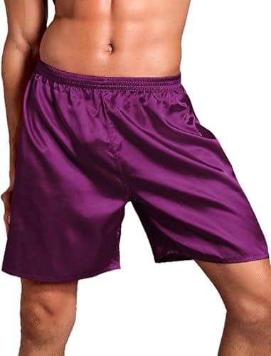 ABEHIK Herren Pyjama Shorts Satin Schlafhose Kurz Einfarbig Lockere Nachtw�sche Haushose Weich L�ssige Sleepwear violett L von ABEHIK