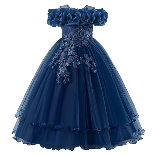 ABEHIK Kinder Mädchen Blumenmädchenkleider Besticktes Hochzeit Brautjungfernkleider Trägerloses Prinzessinnen Kleider Klavier Kostüme Marineblau 8Y von ABEHIK