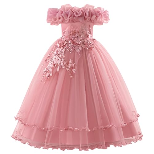 ABEHIK Kinder Mädchen Blumenmädchenkleider Besticktes Hochzeit Brautjungfernkleider Trägerloses Prinzessinnen Kleider Klavier Kostüme bohnenrosa 7Y von ABEHIK
