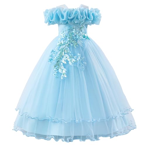 ABEHIK Kinder Mädchen Blumenmädchenkleider Besticktes Hochzeit Brautjungfernkleider Trägerloses Prinzessinnen Kleider Klavier Kostüme himmelblau 11Y von ABEHIK