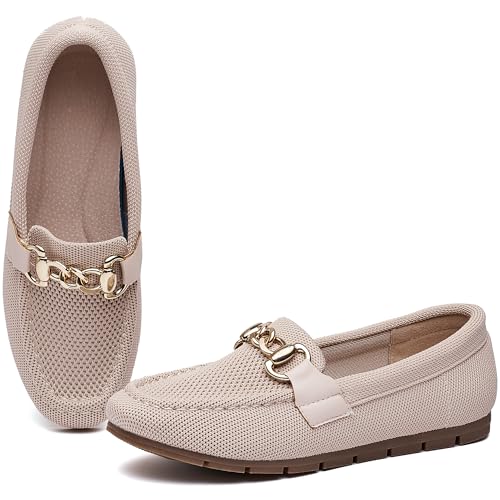 ABEJOJO Damen Loafer Schuhe, Bequeme Slip-on-Kleidungs- und Fahrschuhe aus Strick, geeignet fürs Gehen und das Antreten (Nacktfarbe Knit 37) von ABEJOJO