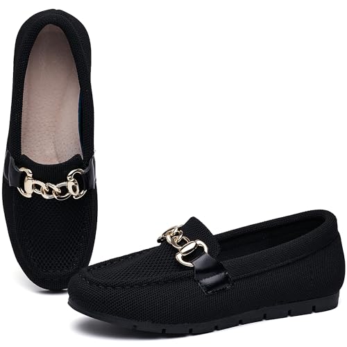 ABEJOJO Damen Loafer Schuhe, Bequeme Slip-on-Kleidungs- und Fahrschuhe aus Strick, geeignet fürs Gehen und das Antreten (Schwarz Knit 36.5) von ABEJOJO