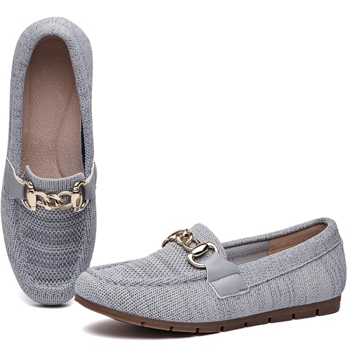 ABEJOJO Damen Loafer Schuhe Bequeme Slip on Casual Flat Penny Schuhe zum Gehen Fahren Elegant, Netzgrau, 38 EU von ABEJOJO