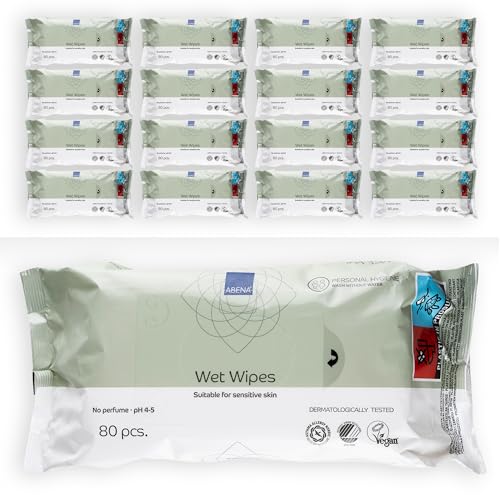 ABENA Feuchttücher, extra weich & komfortabel für empfindliche Haut, Feuchtigkeitsspendende Wet Cleaning Cloth Wipes für Babys & Erwachsene, Dermatologisch Getestet, unparfümiert, 17x20cm, 16x80st. von ABENA