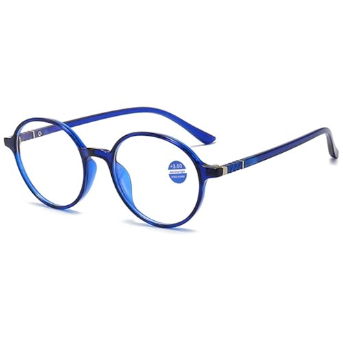 ABETOS Damen Herren Lesebrillen Runde Blaulichtfilter Rund Retro Mode Leicht Lesehilfe Sehhilfe Anti Blaulicht Lesebrillen 0.0 1.0 1.5 2.0 2.5 3.0, Blau+2.5 von ABETOS