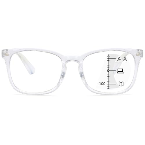 ABETOS Gleitsicht Lesebrille Multifokus Progressive Lesehilfe Sehhilfe Blaulichtfilter Damen Herren Retro Mode Multifocus Brille mit Sehstärke, Durchsichtig+2.0 von ABETOS