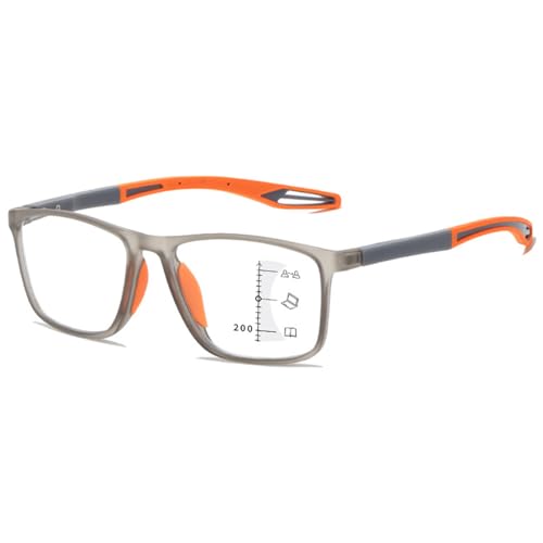 ABETOS Gleitsichtbrille Lesebrille Damen Herren Multifokus Progressive Blaulichtfilter Lesehilfe TR90 Rahmen Sportliche Sport Sehhilfe Lesebrillen, Grau&Orange+1.5 von ABETOS