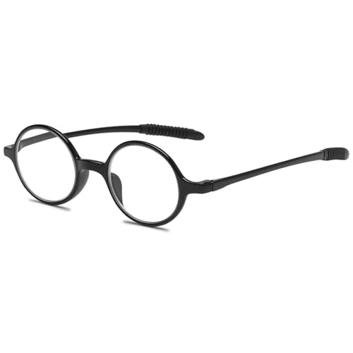 ABETOS Lesebrille Rund Klein Herren Damen Retro Lesebrillen TR90 Flexibel Leicht Vollrandbrille Mini Vintage Computer Sehhilfe Lesehilfe (Schwarz Glänzend+1.0) von ABETOS