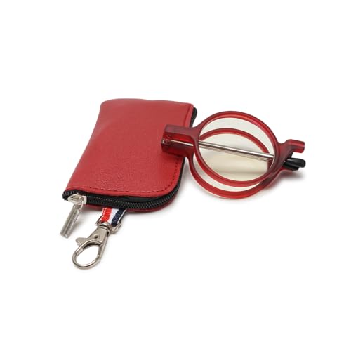 ABETOS Lesebrille Faltbar Klappbar Metall Faltbare Lesehilfe Blaulichtfilter Rund Kompakte Tragbare Taschenbrille für Herren Damen, Rot+2.0 von ABETOS