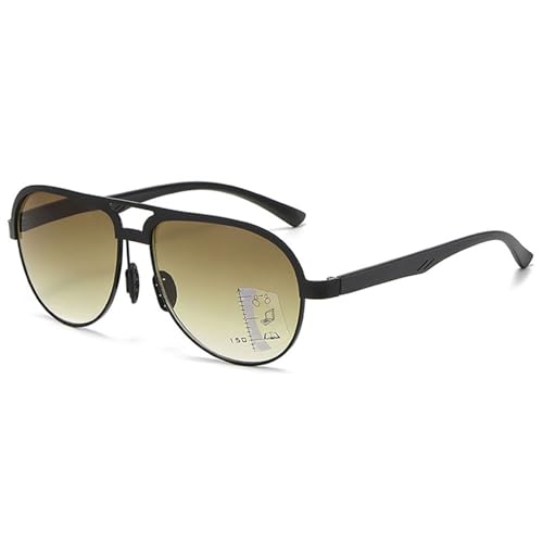 ABETOS Lesebrille Gleitsicht Getönt Multifokus Progressive Lesebrillen Piloten Sonnenbrille Lesehilfe Damen Herren Pilotenbrille, Braun 2.5 von ABETOS
