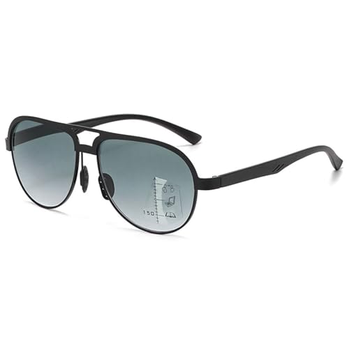 ABETOS Lesebrille Gleitsicht Getönt Multifokus Progressive Lesebrillen Piloten Sonnenbrille Lesehilfe Damen Herren Pilotenbrille, Grau 1.5 von ABETOS