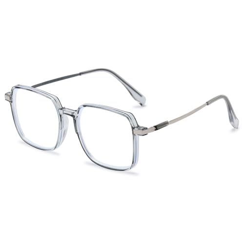 ABETOS Lesebrille Groß Blaulichtfilter Damen Herren Metall Lesehilfe Rechteckig Mode Retro Groß Anti Blaulicht Sehhilfe Lesebrillen 0.0 0.5 1.0 1.5 2.0 2.5 3.0, Durchsichtig Grau+1.5 von ABETOS