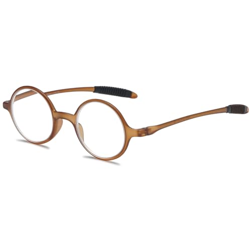 ABETOS Lesebrille Rund Klein Herren Damen Retro Lesebrillen TR90 Flexibel Leicht Vollrandbrille Mini Vintage Computer Sehhilfe Lesehilfe (Braun+1.0) von ABETOS