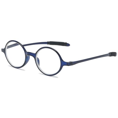 ABETOS Lesebrille Rund Klein Herren Damen Retro Lesebrillen TR90 Flexibel Leicht Vollrandbrille Mini Vintage Computer Sehhilfe Lesehilfe (Dunkelblau+1.0) von ABETOS