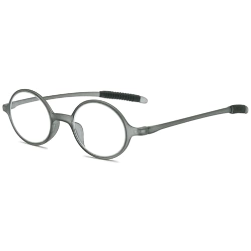 ABETOS Lesebrille Rund Klein Herren Damen Retro Lesebrillen TR90 Flexibel Leicht Vollrandbrille Mini Vintage Computer Sehhilfe Lesehilfe (Mattes Grau+1.75) von ABETOS