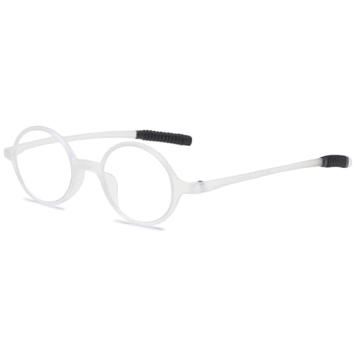 ABETOS Lesebrille Rund Klein Herren Damen Retro Lesebrillen TR90 Flexibel Leicht Vollrandbrille Mini Vintage Computer Sehhilfe Lesehilfe (Mattes Weiß+2.0) von ABETOS
