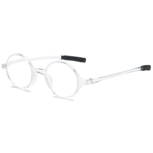 ABETOS Lesebrille Rund Klein Herren Damen Retro Lesebrillen TR90 Flexibel Leicht Vollrandbrille Mini Vintage Computer Sehhilfe Lesehilfe (Transparentes Weiß+1.5) von ABETOS