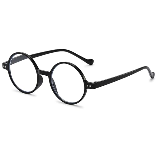 ABETOS Lesebrillen Damen Herren Runde Lesehilfe mit Blaulichtfilter Computerbrille Modern Retro Anti Blaulicht Rund Leicht Sehhilfe, Schwarz+2.0 von ABETOS