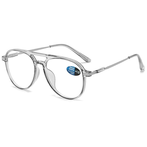 ABETOS Pilot Lesebrille Herren Damen Blaulichtfilter Retro Mode Pilotbrillen Pilotenbrille mit Lesehilfe Sehhilfe Vollrand Computer Brille mit Sehstärke, Durchsichtig Grau+1.5 von ABETOS