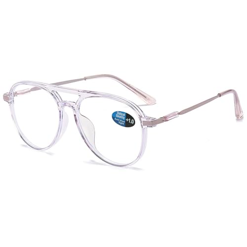 ABETOS Pilot Lesebrille Herren Damen Blaulichtfilter Retro Mode Pilotbrillen Pilotenbrille mit Lesehilfe Sehhilfe Vollrand Computer Brille mit Sehstärke, Durchsichtig Lila+1.0 von ABETOS